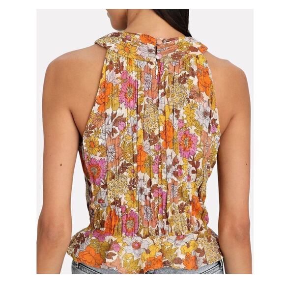 Veronica Beard Kailani Top Size 2 Silk Garden Orange Floral Georgette - Picture 2 of 6